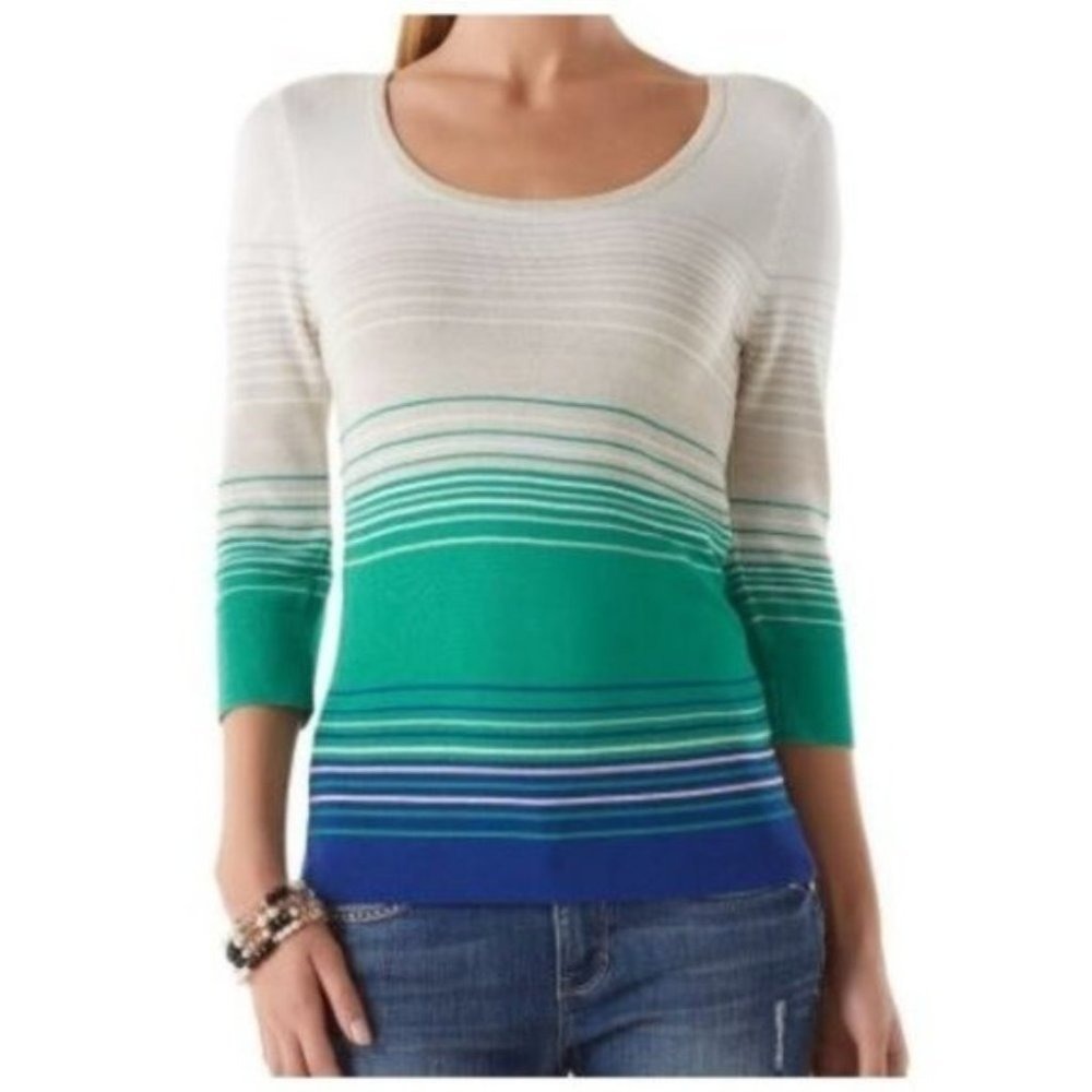 White House Black Market Sweater Womens Colorblock Stripe Lightweight 3/4 Sleeve